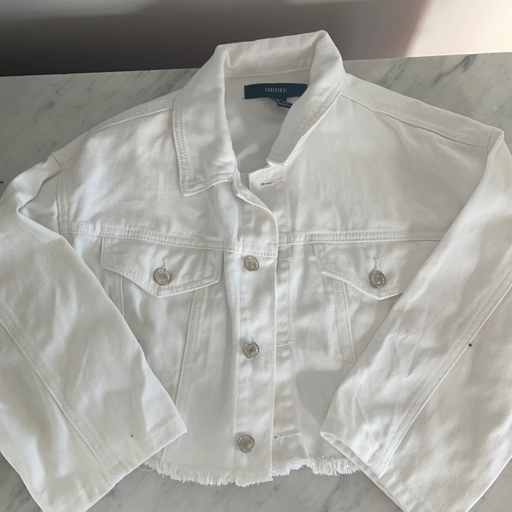 white denim cropped jacket